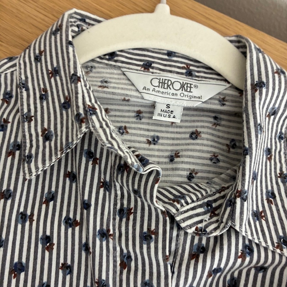 Vintage Cherokee Striped Floral Button Down Shirt Cotton Women S Cottage Western - Picture 8 of 9